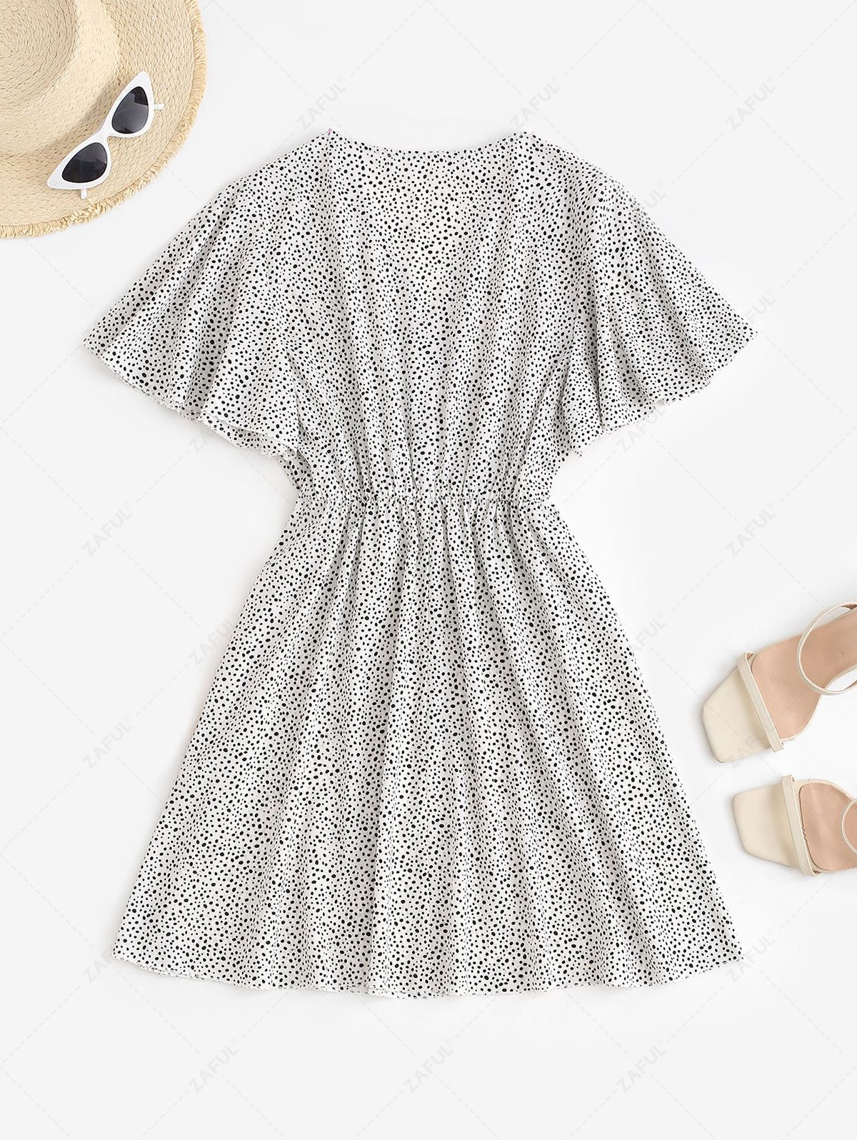 Print Dresses Dotted Butterfly Sleeve Surplice Dress
