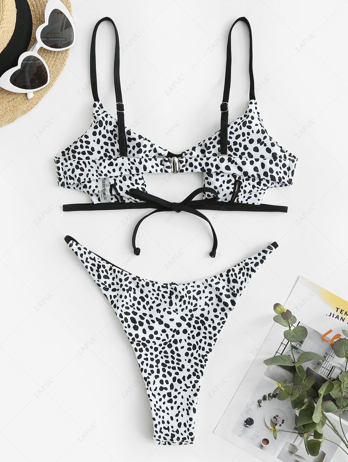 ZAFUL Animal Print Cut Out Strappy Bikini Swimwear