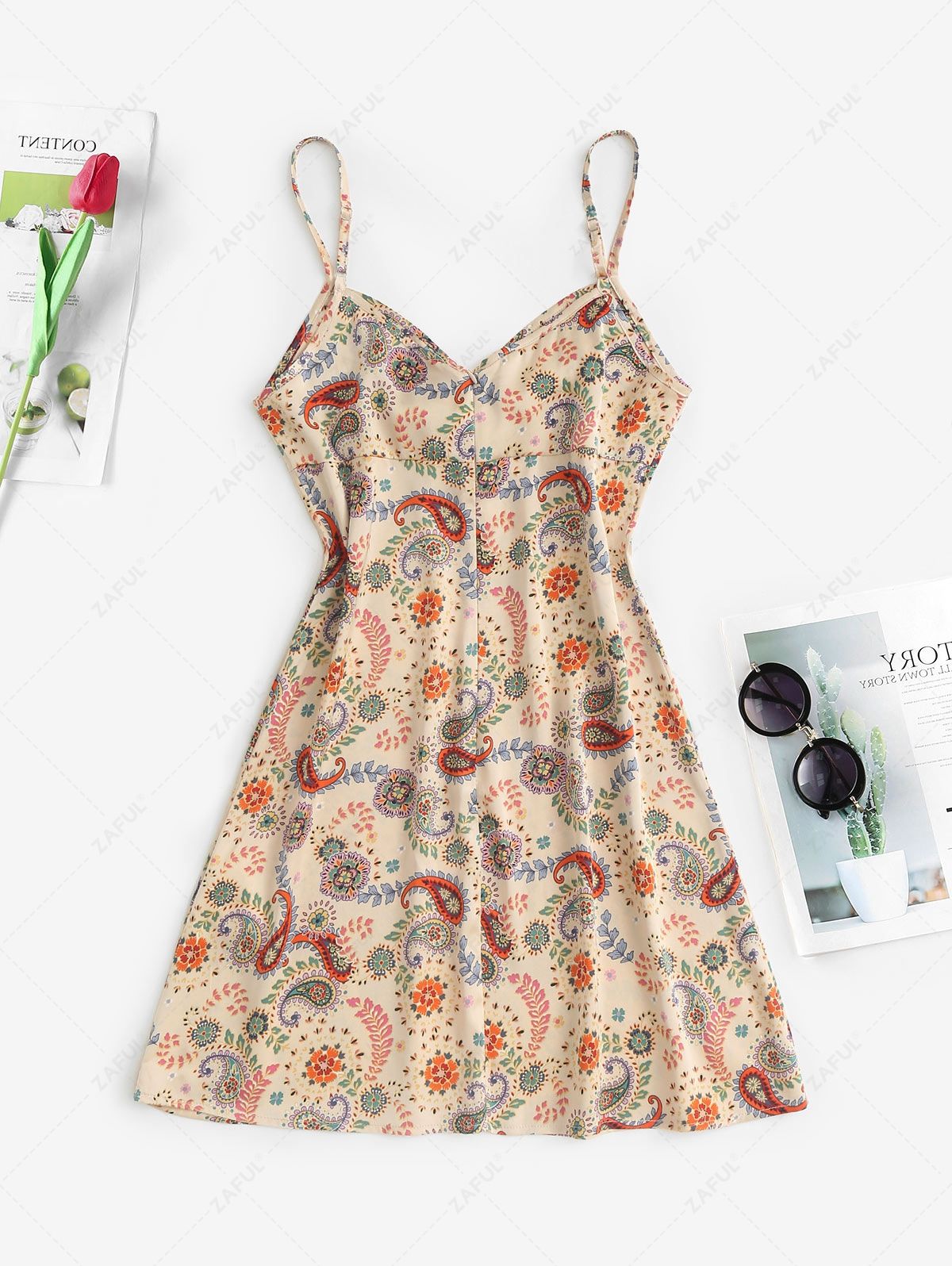 Mini Dresses ZAFUL Ethnic Flower Paisley Print Cinched Mini Dress