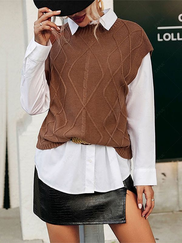  Cable Knit Drop Shoulder Vest Sweater