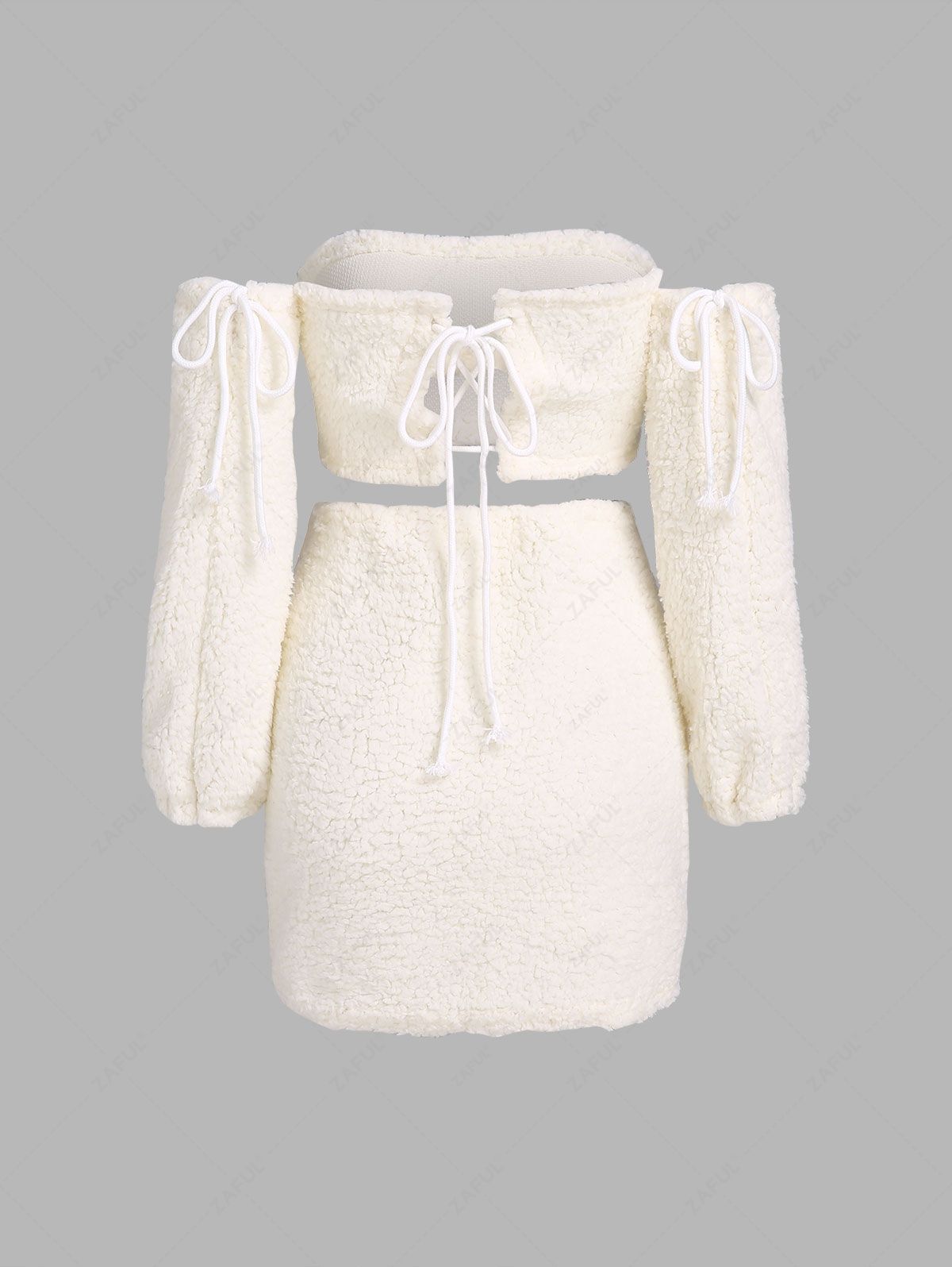 Lace Up Fleece Detachable Sleeve Bodycon Skirt Set