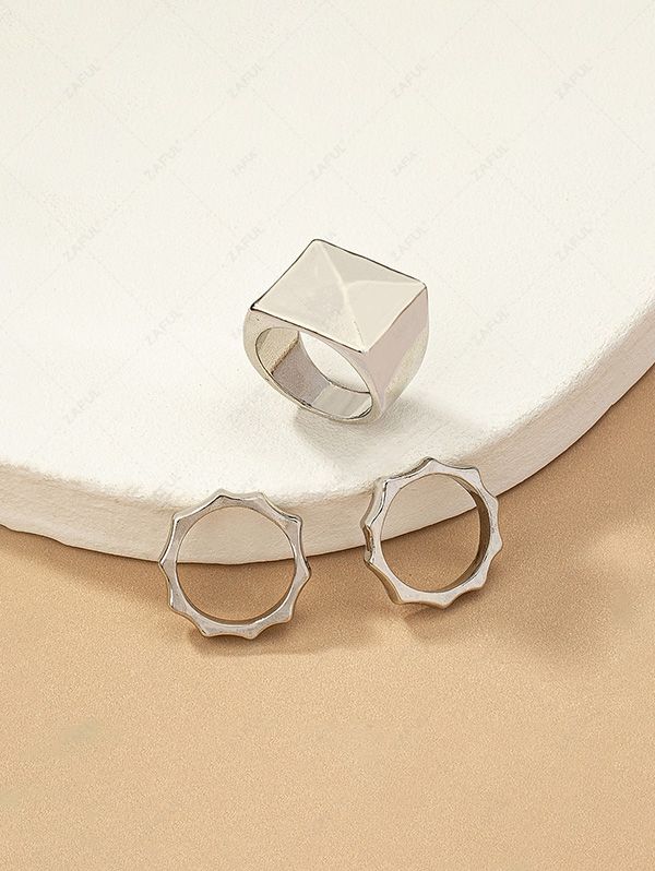 Men's Jewelry  Zaful 3Pcs Geo Shaped Rings Set