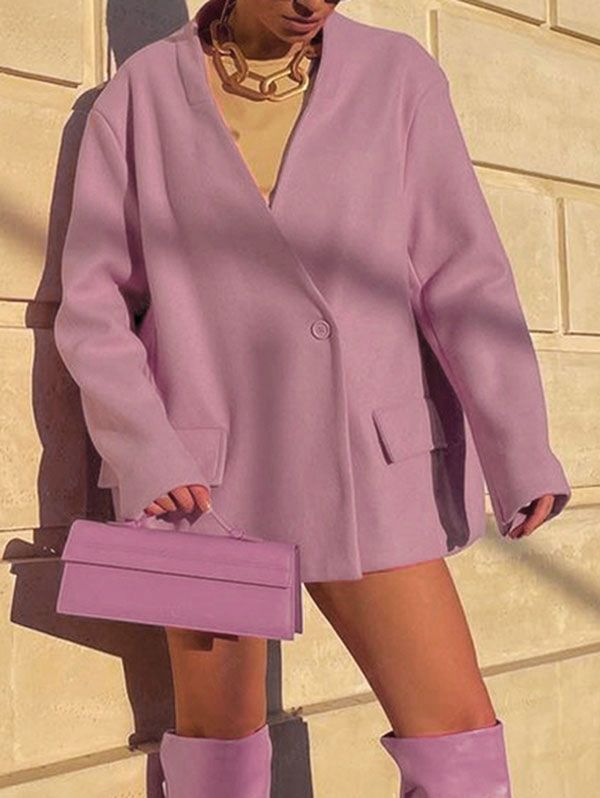 Wool Blend Drop Shoulder One Button Coat
