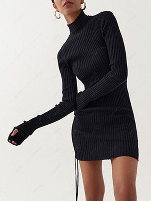 Mini Dresses  Zaful Knit Cinched Side Mock Neck Bodycon Dress