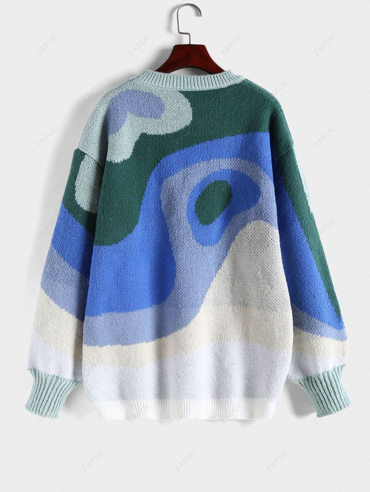   Zaful Oversized Crewneck Abstract Graphic Longline Sweater