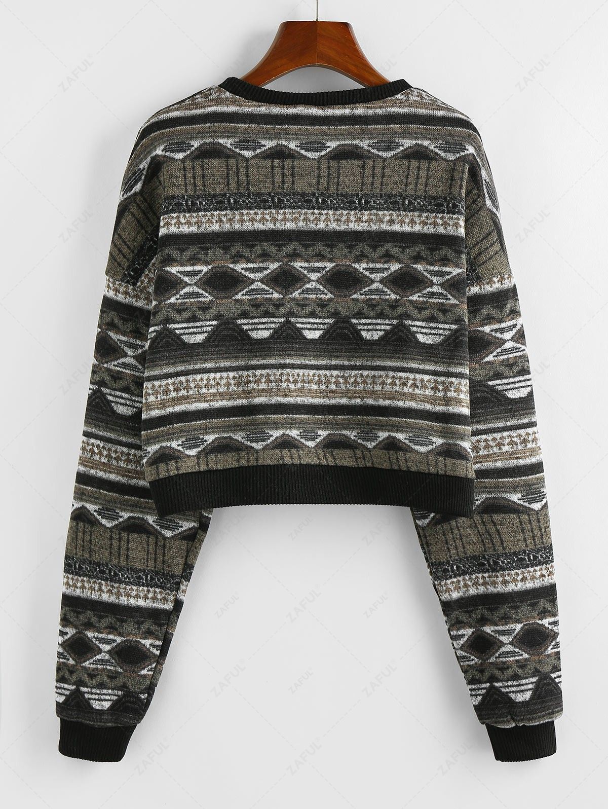  ZAFUL Drop Shoulder Crew Neck Tribal Ethnic Aztec Printed Graphic Sweater