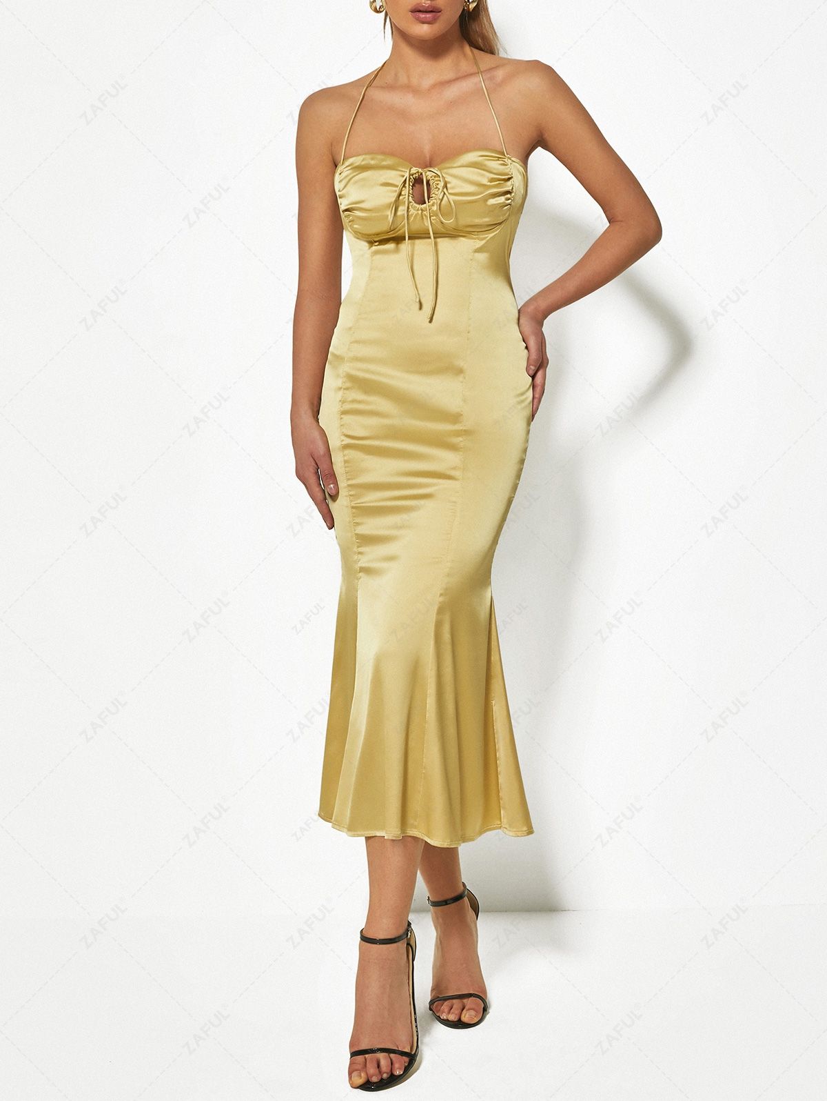 ZAFUL Satin Halter Cupped Midi Mermaid Dress