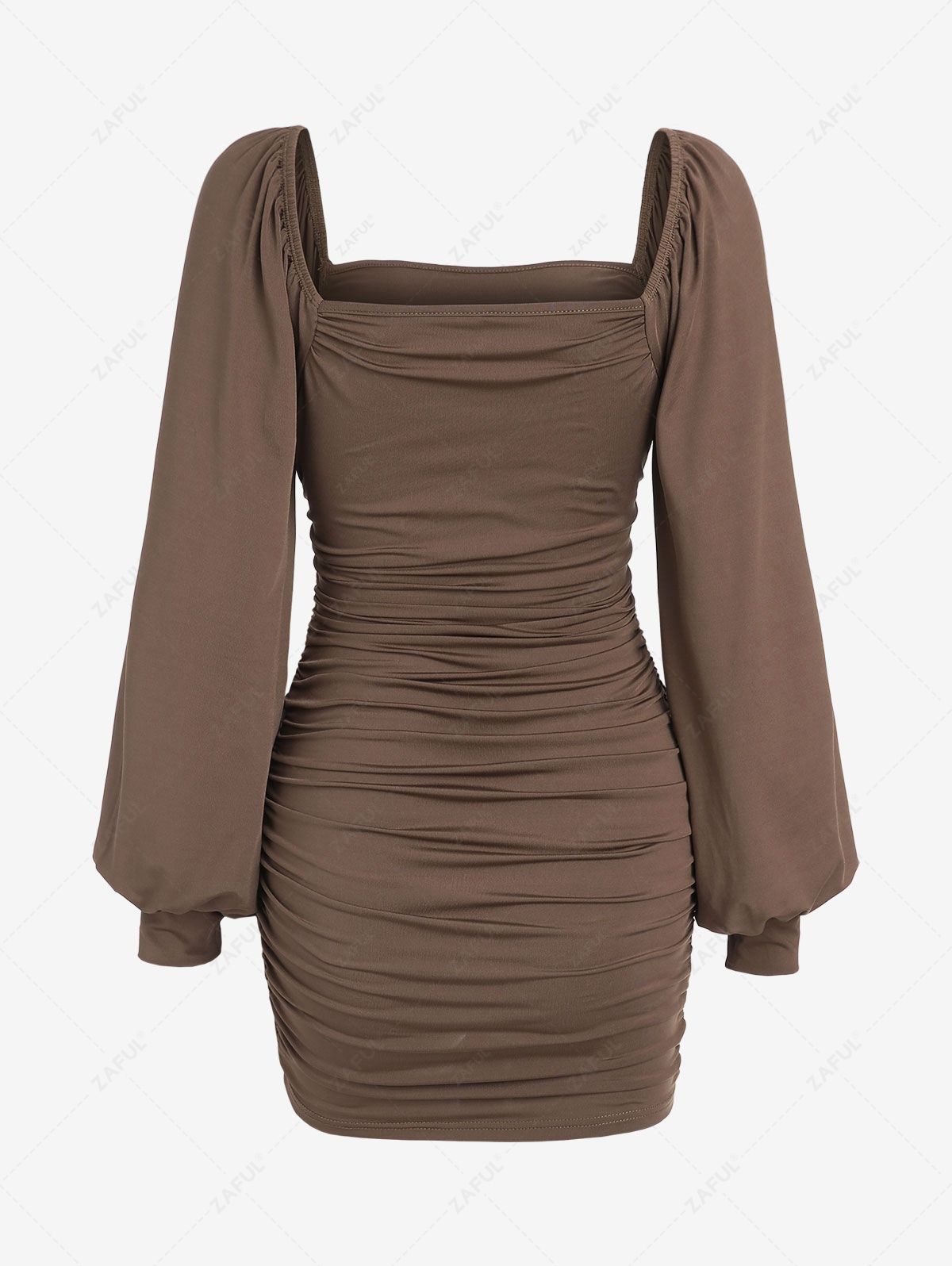 ZAFUL Lantern Sleeve Ruched Square Neck Bodycon Dress