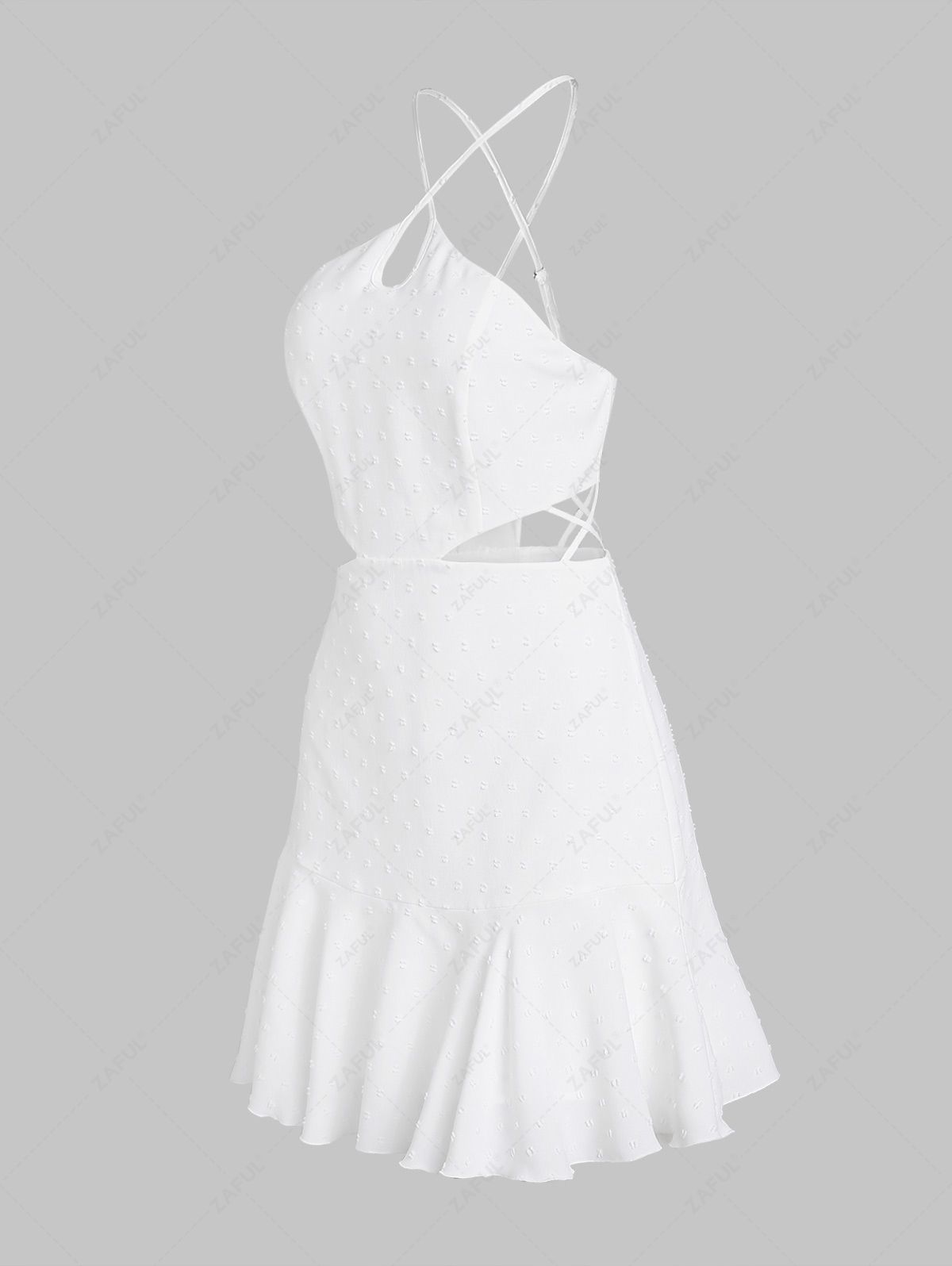 Mini Dresses ZAFUL Cut Out Criss Cross Open Back Ruffled Hem Mini Dress