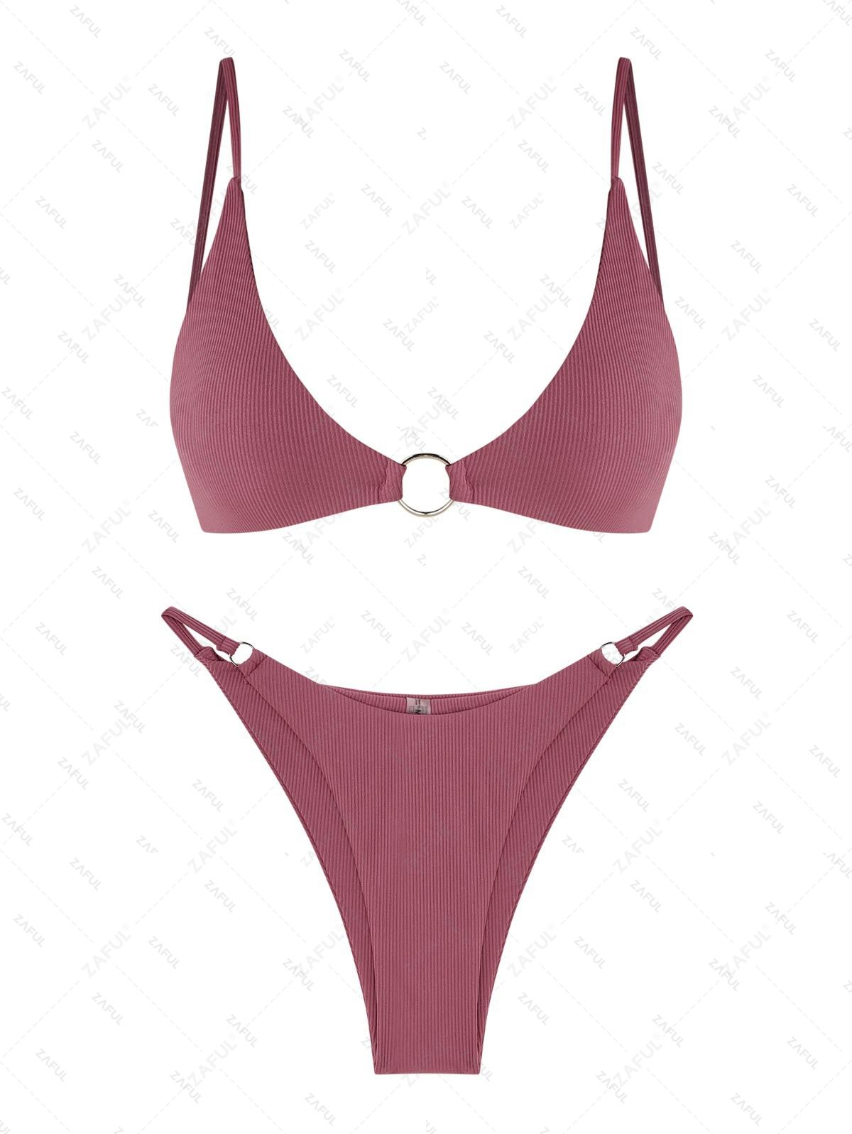 ZAFUL Ribbed O-ring String Bikini Swimsuit