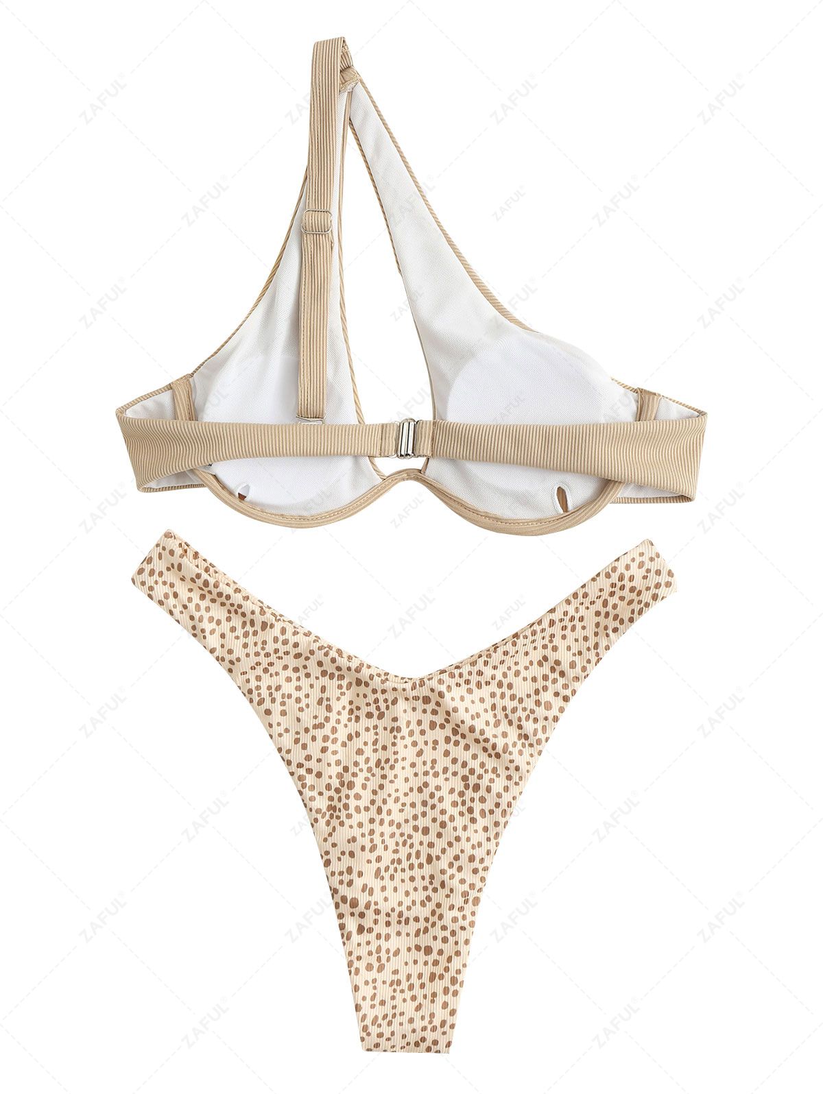 ZAFUL One Shoulder Ribbed Spotted Print Monowire Bikini Swimwear