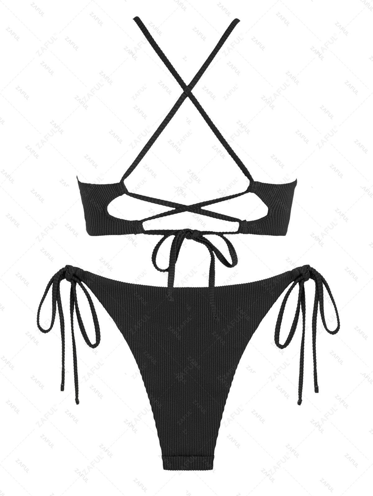 ZAFUL Textured Tie Side Cut Out Criss Cross String Bikini Swimwear