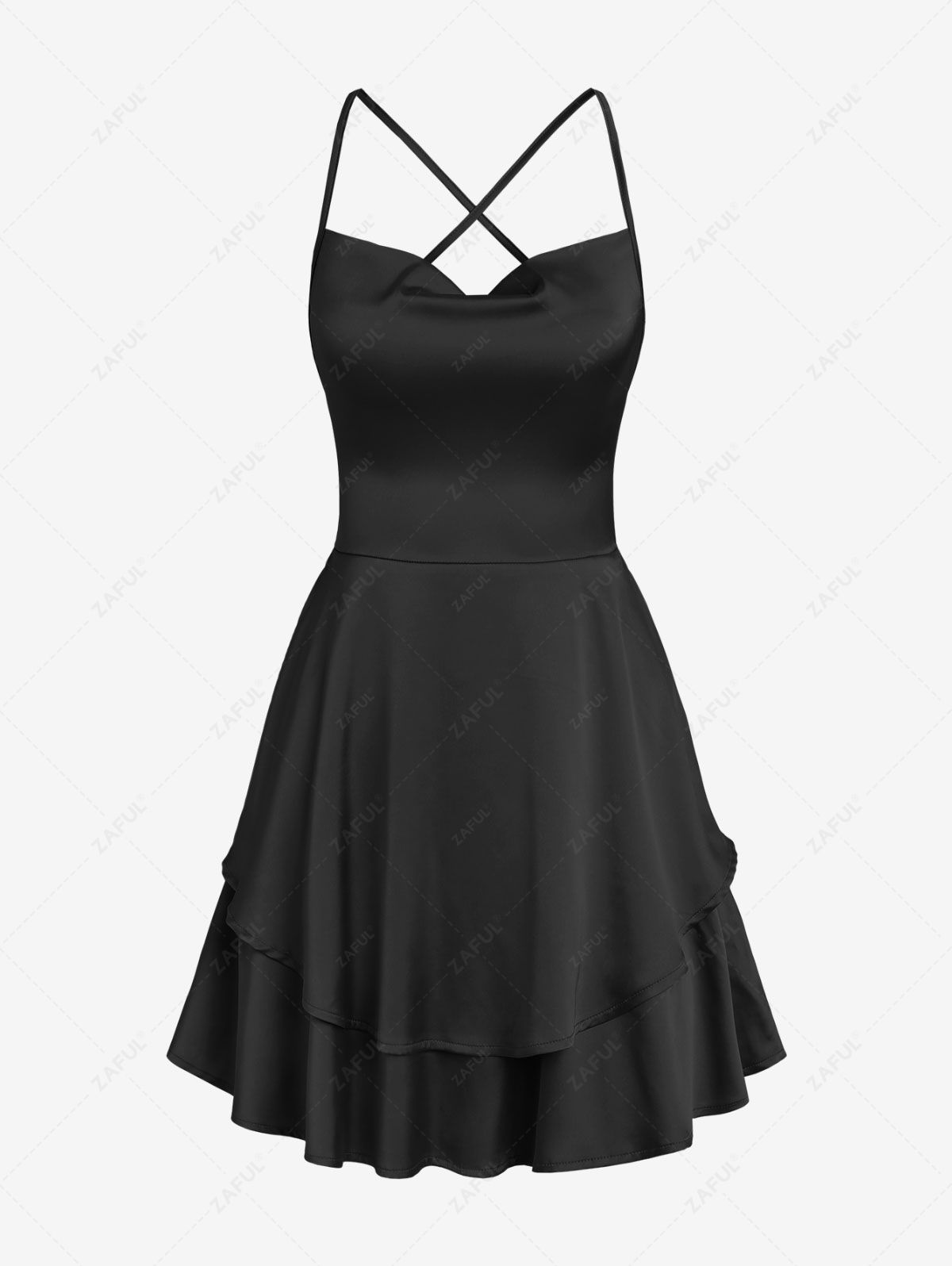 Mini Dresses ZAFUL Silky Criss Cross Lace Up Backless Layered Slip Mini Dress