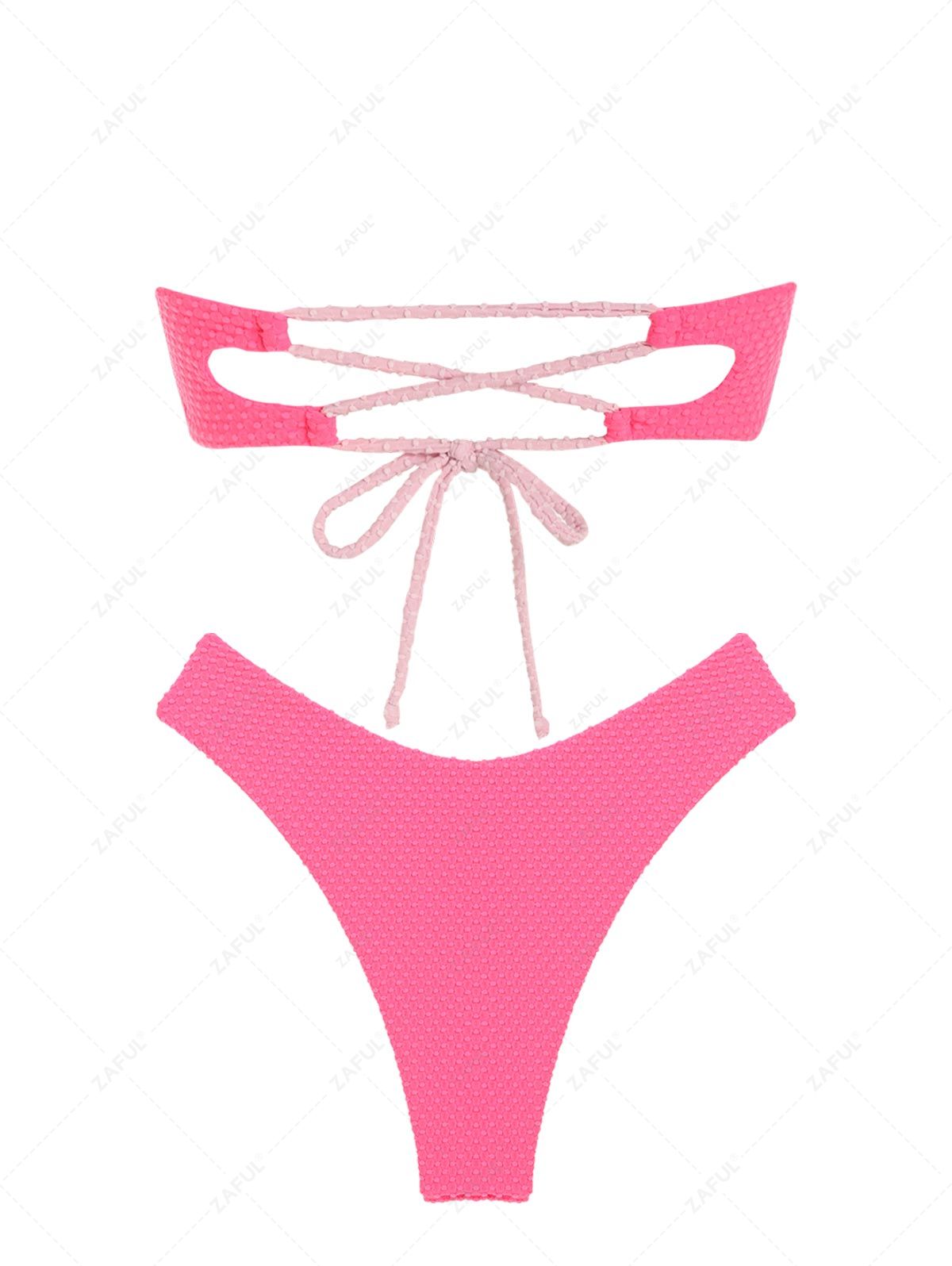 ZAFUL Swiss Dot Ruffles V Notch Bandeau Bikini Set