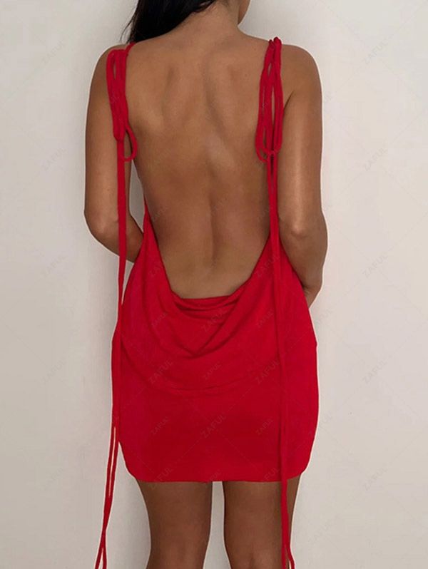 Mini Dresses Jersey Tie Shoulder Backless Cowl Front Mini Bodycon Dress