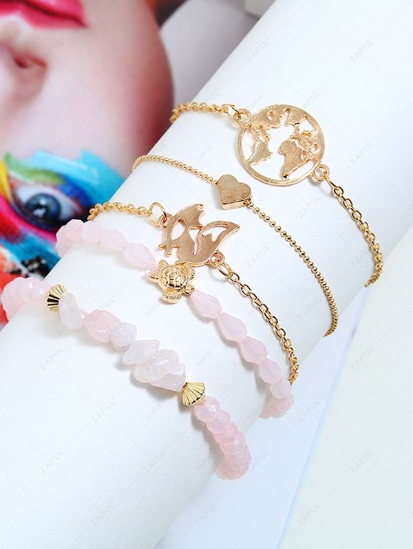Women's 5Pcs Natural Crystal Sea Turtle Map Heart Decorated Bracelets