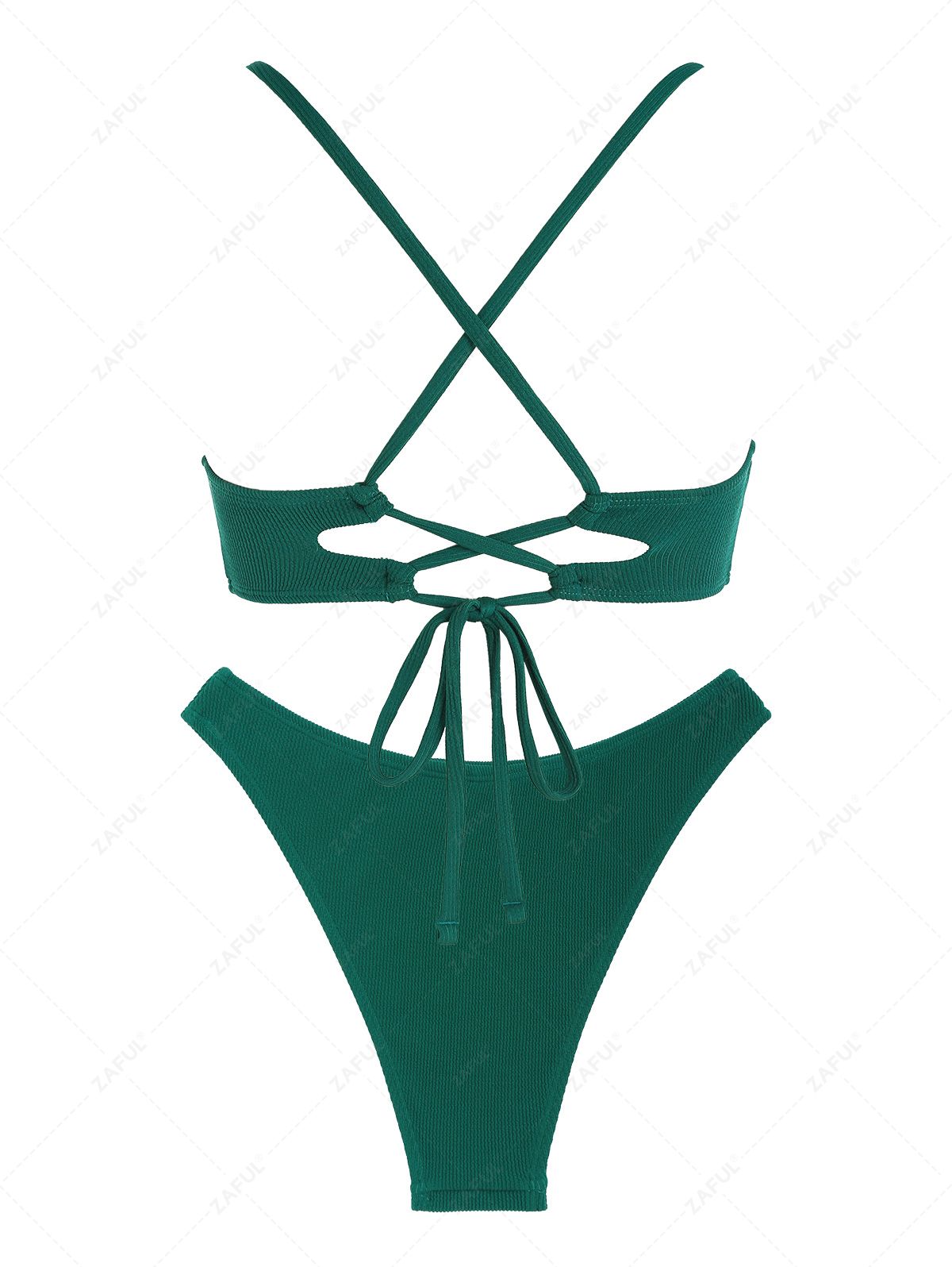 ZAFUL High Leg Cheeky Textured Criss Cross Bikini Swimwear