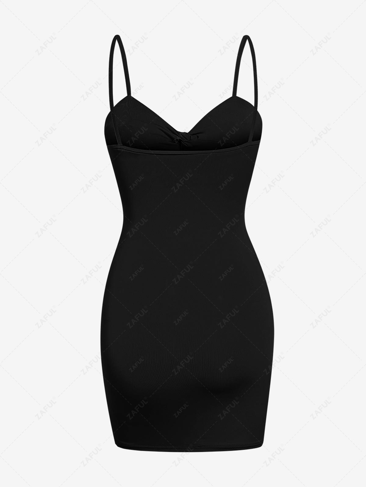Women's Sexy Date Night Out Club Solid Color Twisted Cut Out Ruched Design Spaghetti Strap Slinky Cami Mini Dress