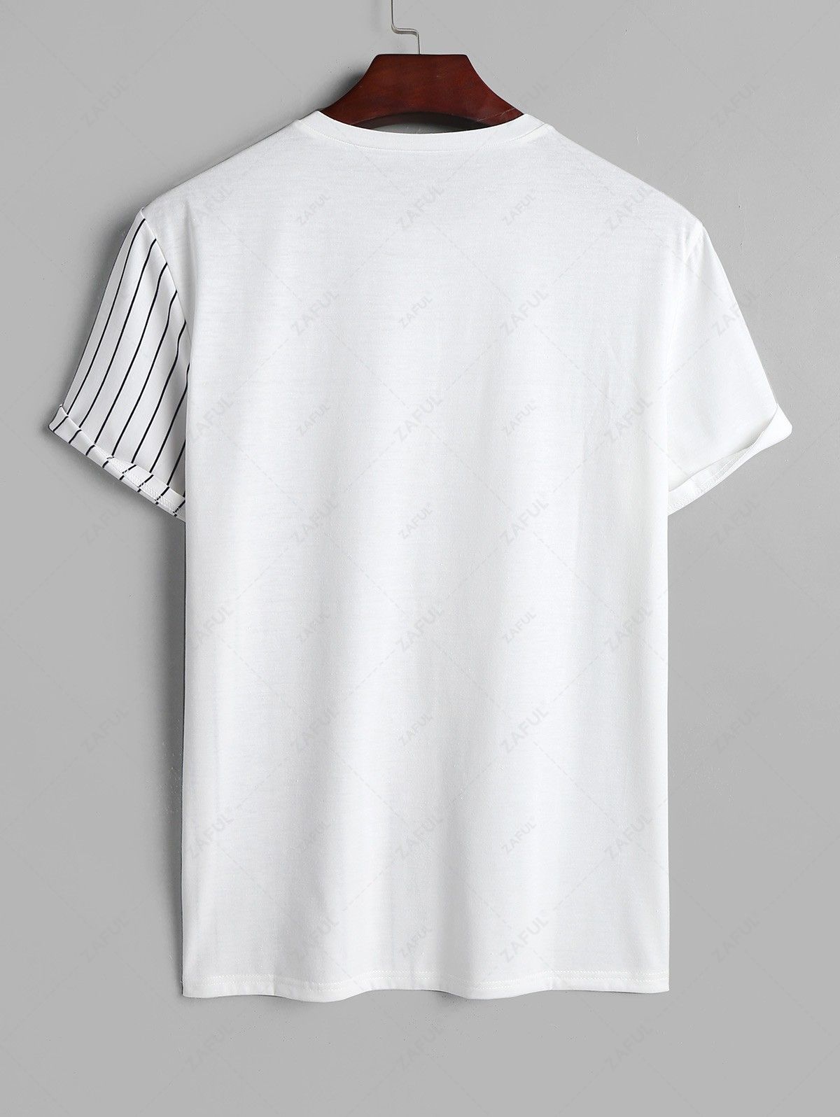 ZAFUL Men's Daily Casual Pinstriped Bear Half and Half Print Round Neck Short Sleeve T Shirt