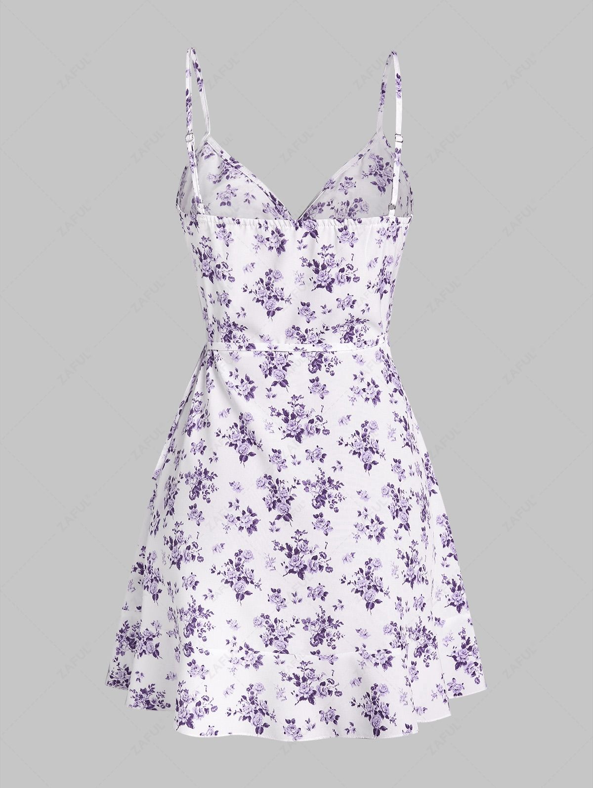 Mini Dresses ZAFUL Ditsy Floral Ruffles Cami Wrap Mini Dress