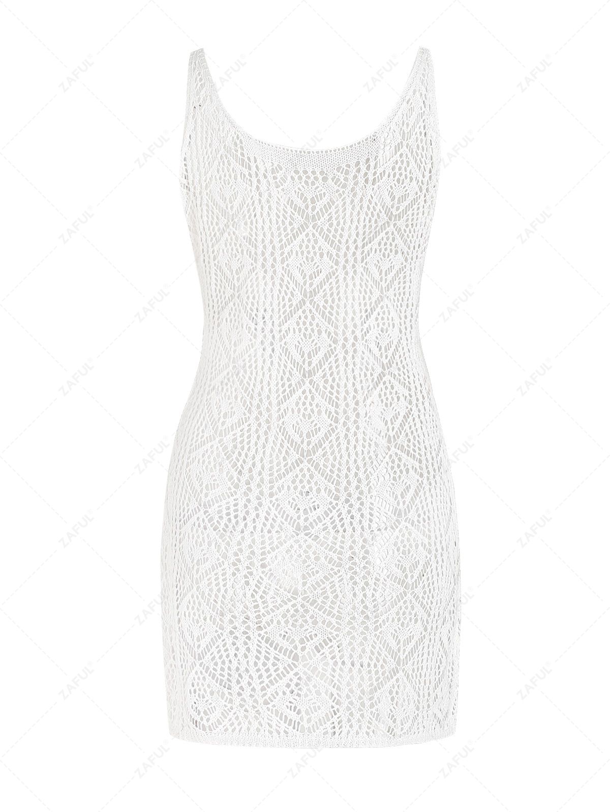 Women's Summer Vacation Crochet Knit Scoop Neck Sleeveless Cover Up Beach Mini Dress