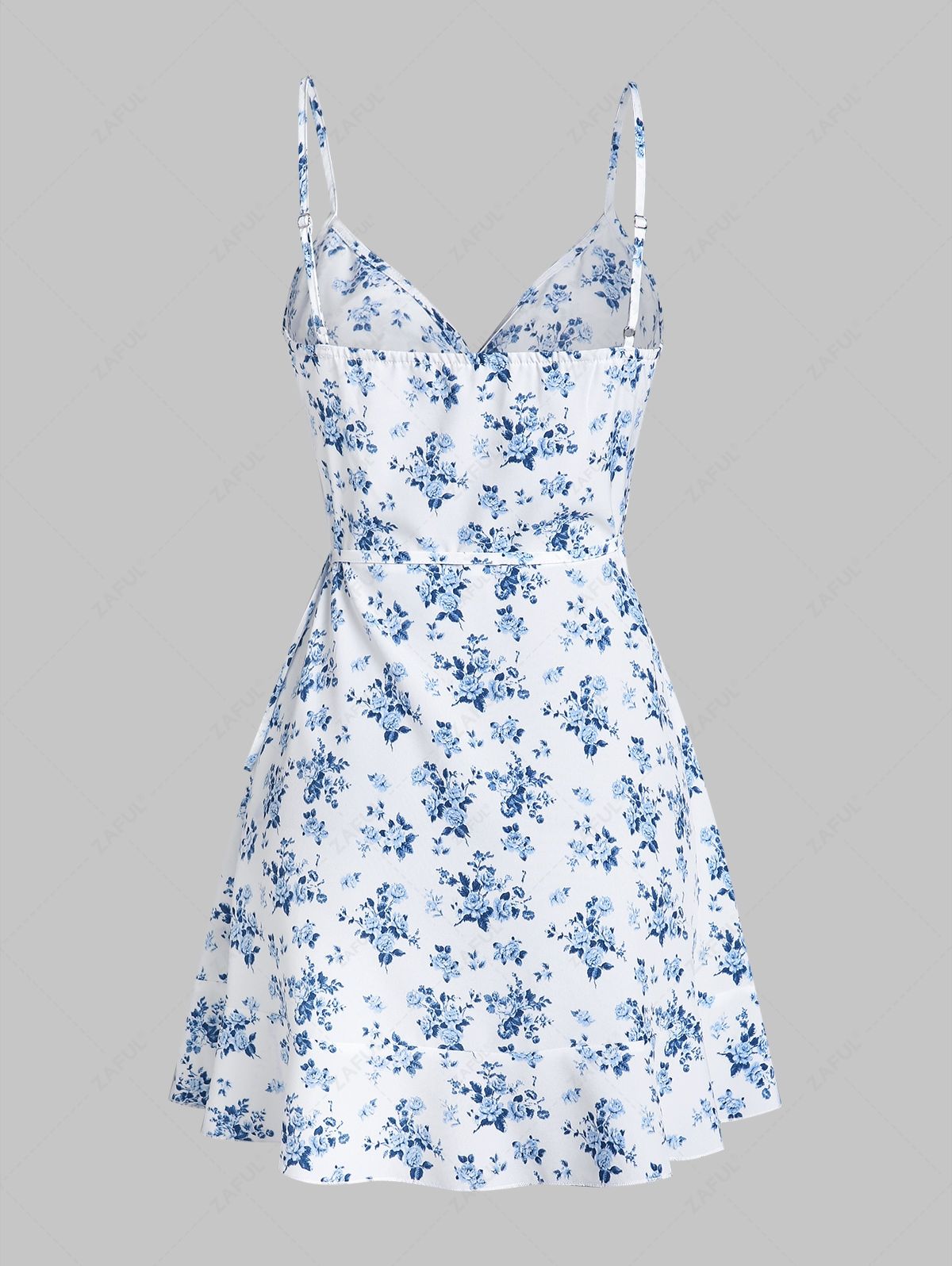 Mini Dresses ZAFUL Ditsy Floral Ruffles Cami Wrap Mini Dress