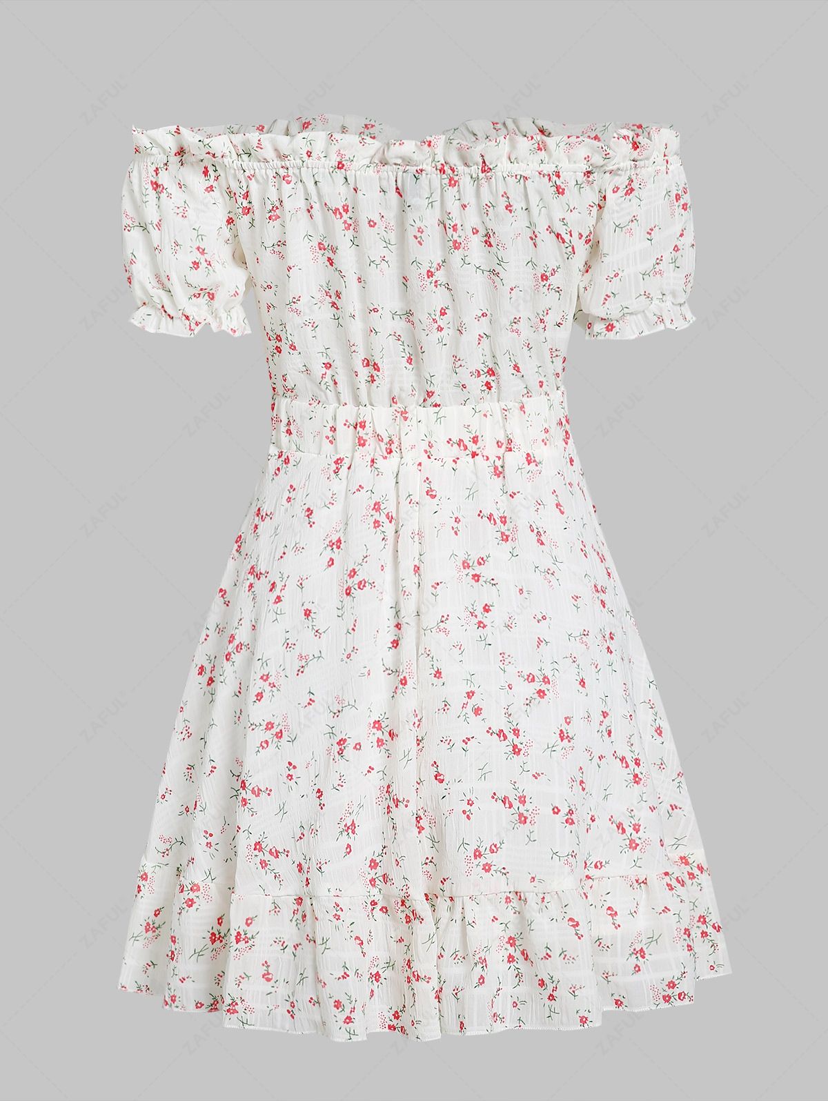 Print Dresses ZAFUL Button Front Tiny Floral Off Shoulder Mini Dress