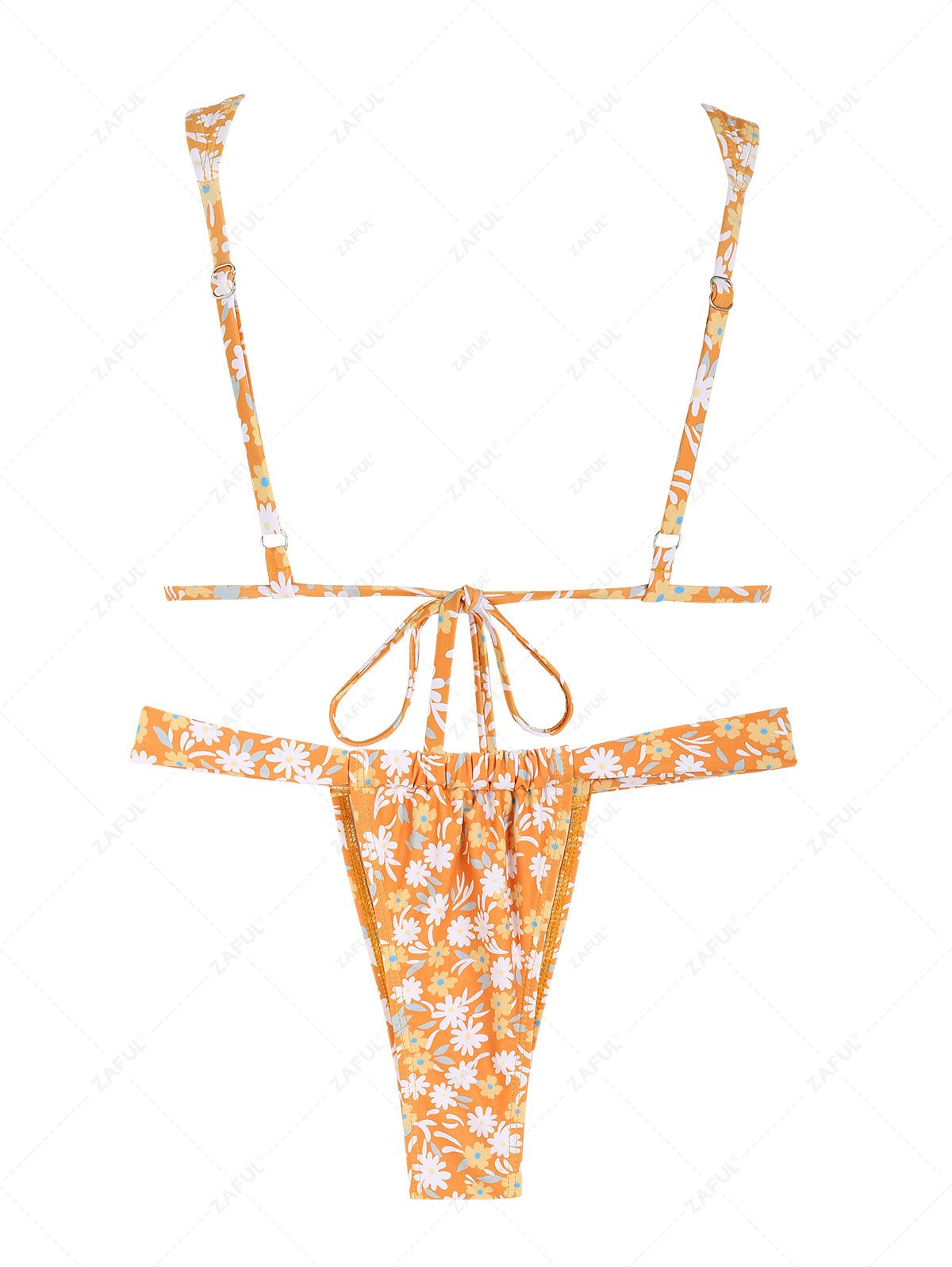 ZAFUL Women's Ditsy Floral Triangle Tied Plunging Neck Loincloth Bikini Set Matching Two Piece Swimwear