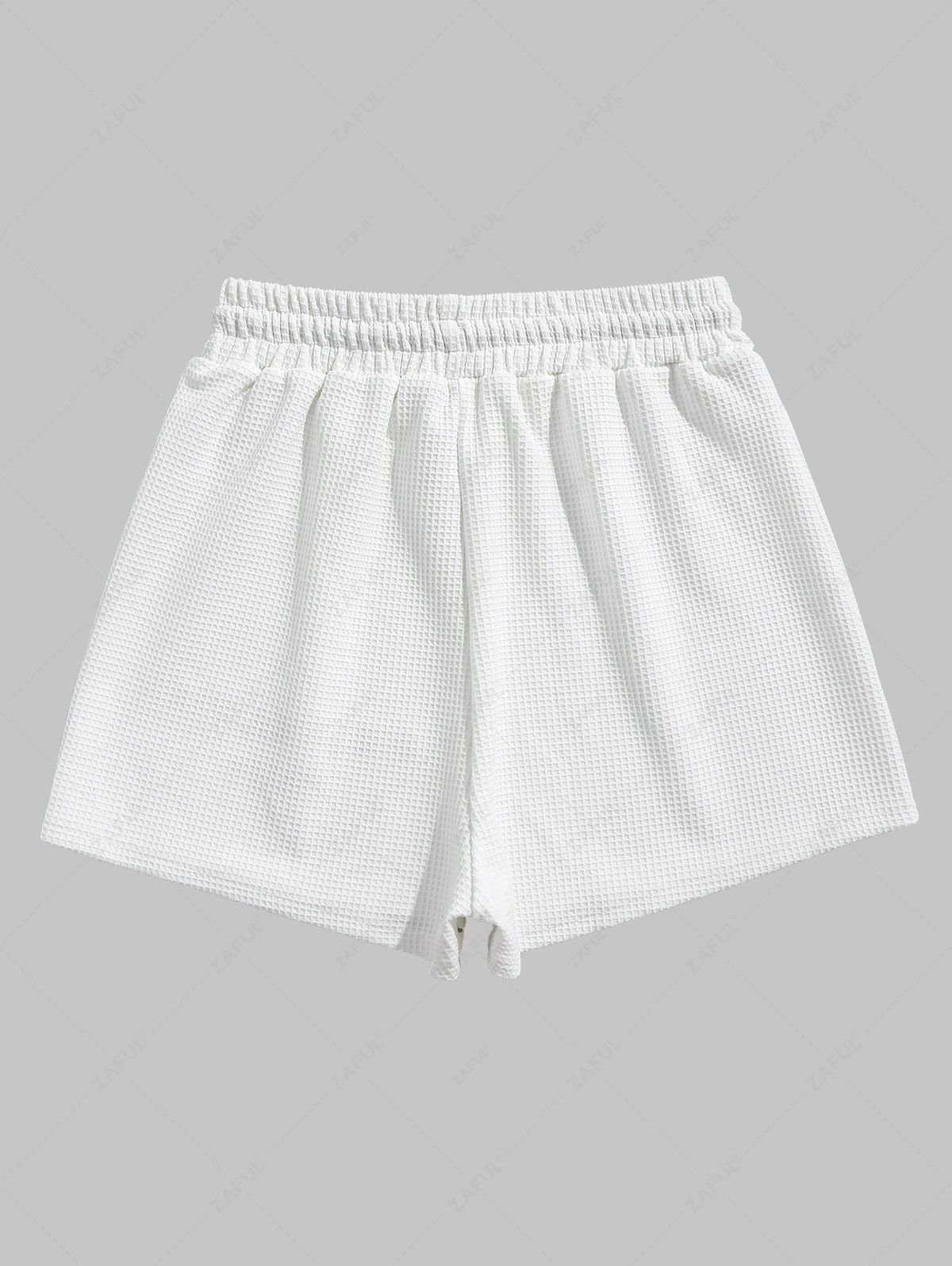 Women's Casual Athleisure Style Lounge Daily Textured Letter Embroidered Drawstring Pull On Mini Sweat Shorts