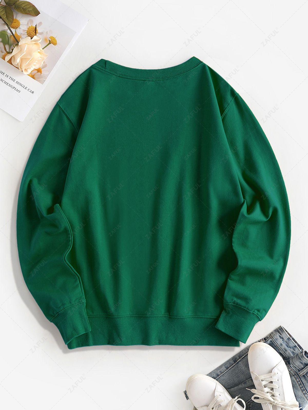 Women's Casual Letter Slogan Plant Floral Graphic Printed Long Sleeve Crew Neck Pullover Sweatshirt