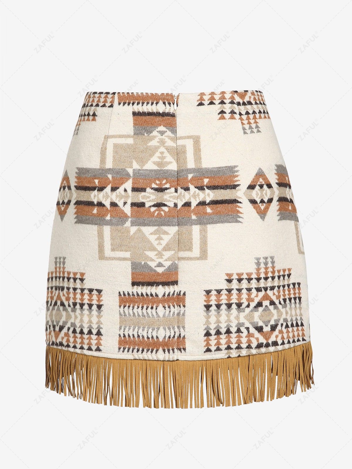ZAFUL Women's Vacation Ethnic Aztec Print Fringed Mini Tulip Hem Zipper Side Skirt
