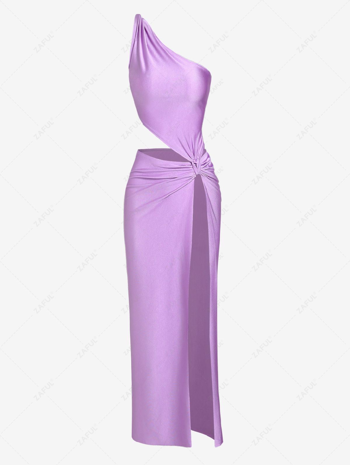 Women's Sexy Party One Shoulder Knot Cut Out Thigh High Split Sleeveless Solid Color Maxi Dress