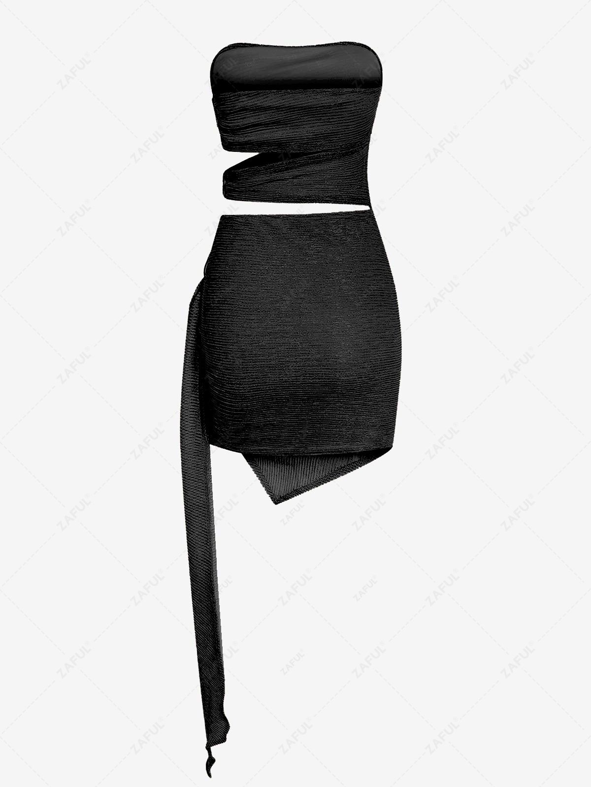 Mini Dresses Bandeau Cut Out O Ring Draped Metallic Plisse Pleated Party Vegas Dress