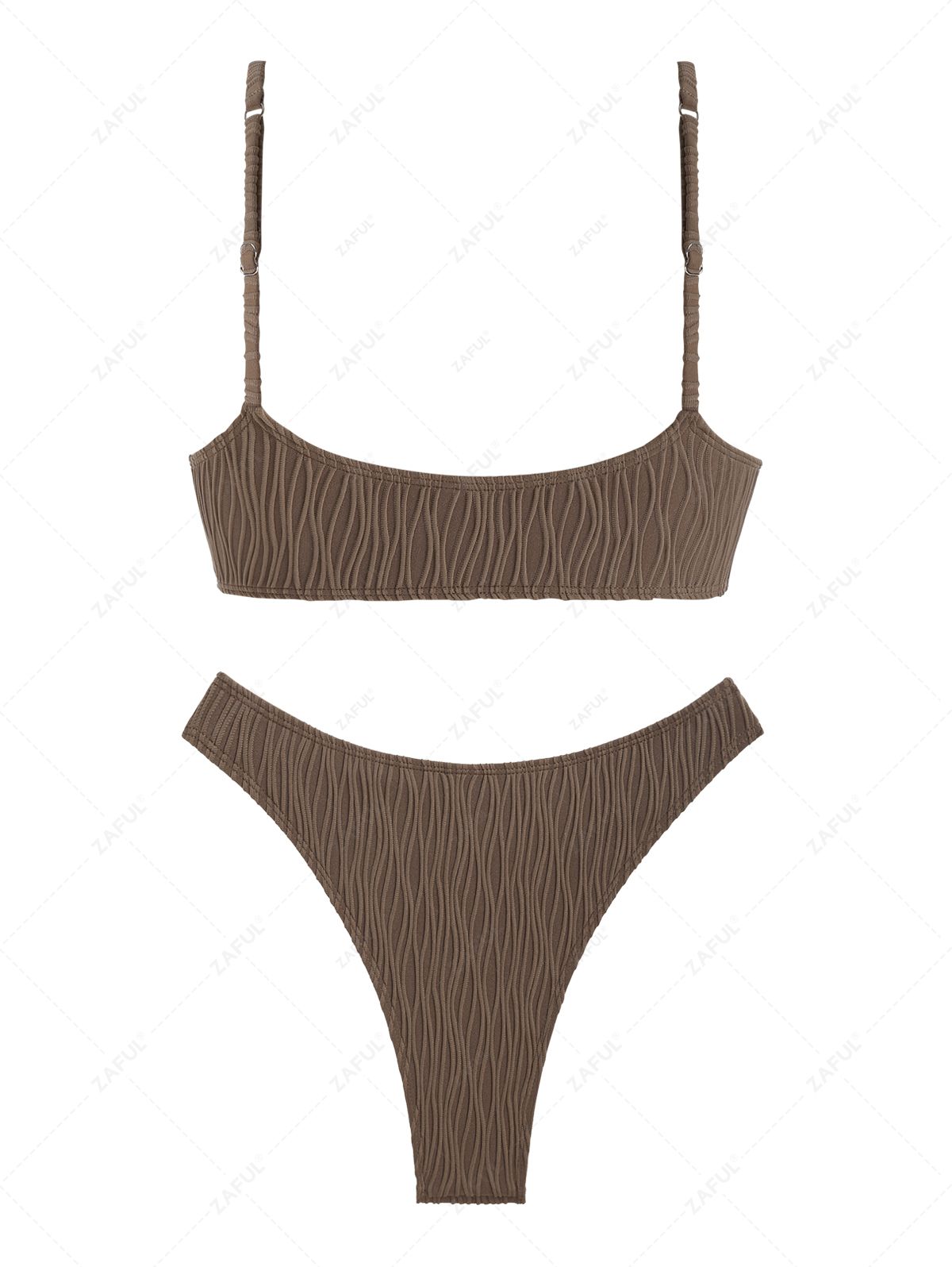 Textured Tank Style High Leg Cheeky Bikini Set