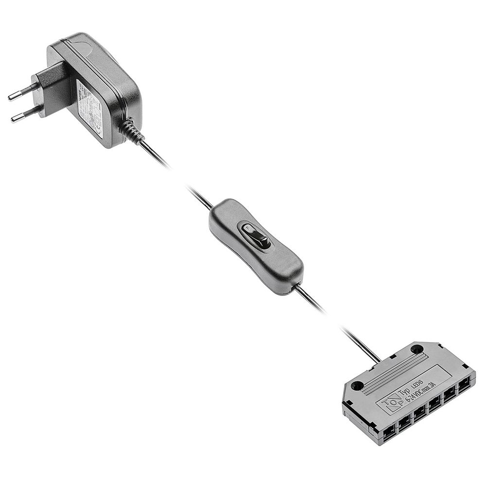 Блок питания для светодиодов 220/12V 12W, IP20 , с проводом, выключателем, распределителем