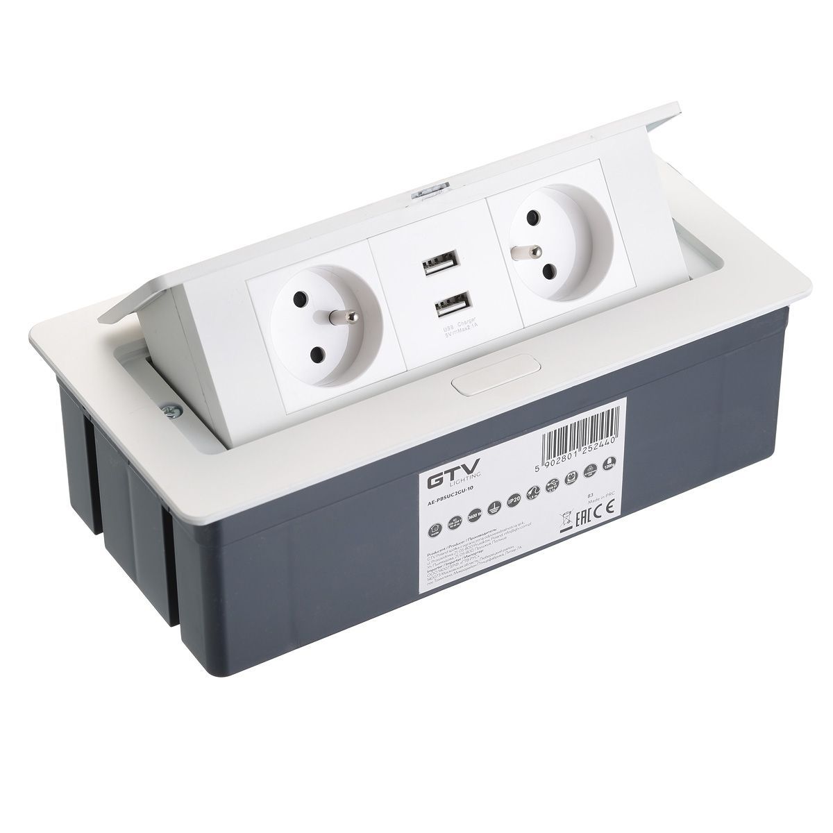 Блок розеток настольный SOFT 2 розетки AE-PBSUC2GU-10 (French) 2xUSB, белый, с проводом 1,5 метра