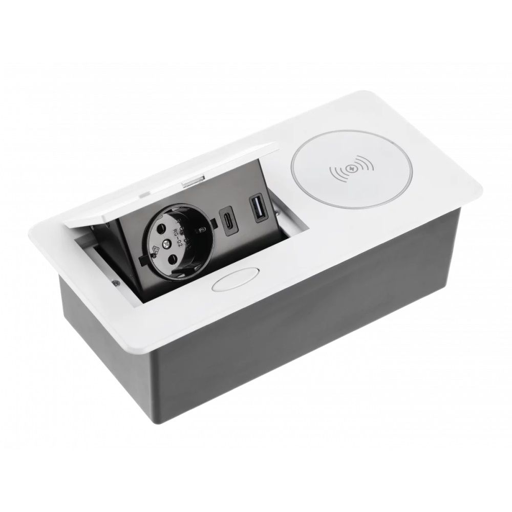 Розетка врезная AVARO PLUS AE-PB1SAVAP-10 (Schuko), 2xUSB A+C, индукционная зарядка 5W, белый, с проводом 1,5 метра
