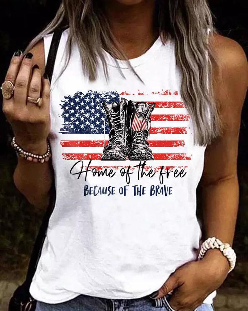 Independence Day Flag Graphic Slogan Print Tank Top