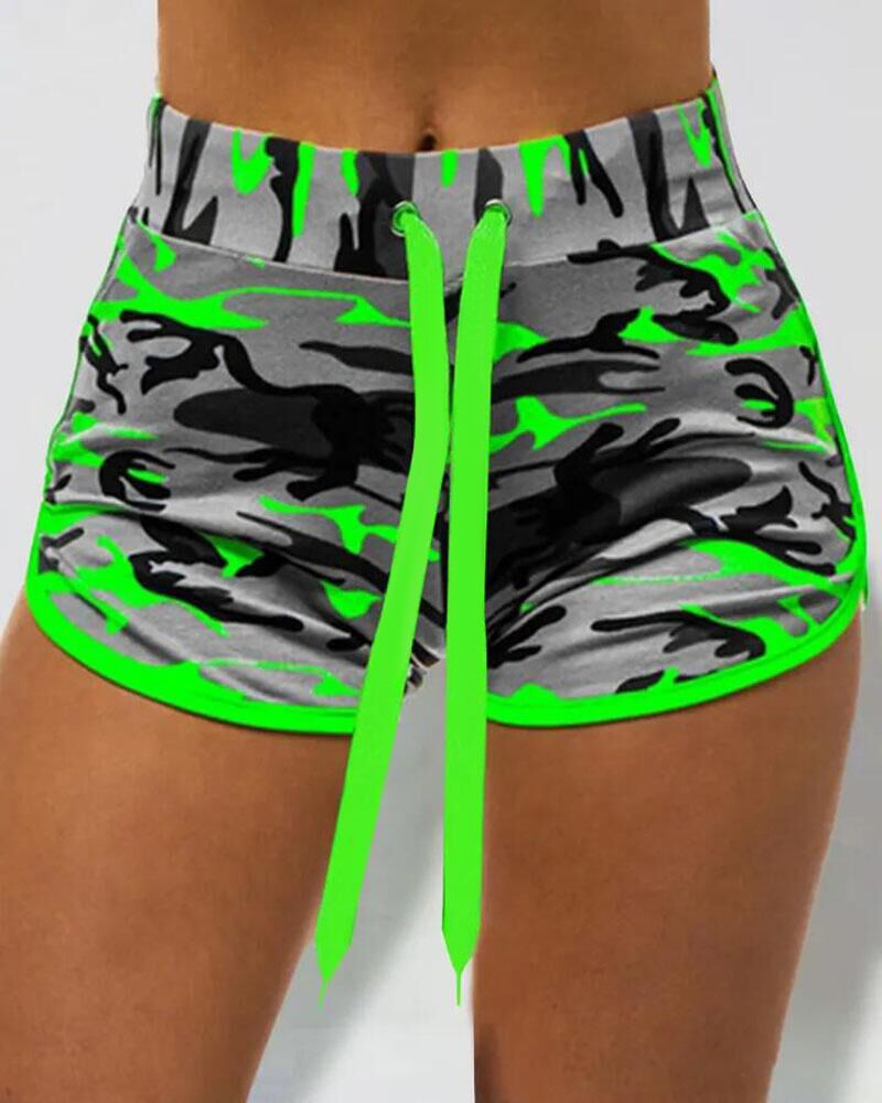   ChicMe Camouflage Print Drawstring High Waist Shorts