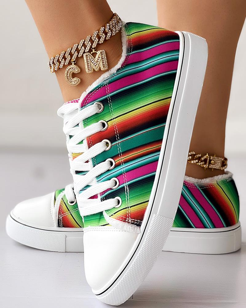 Cinco De Mayo Colorblock Raw Hem Lace-up Canvas Sneakers