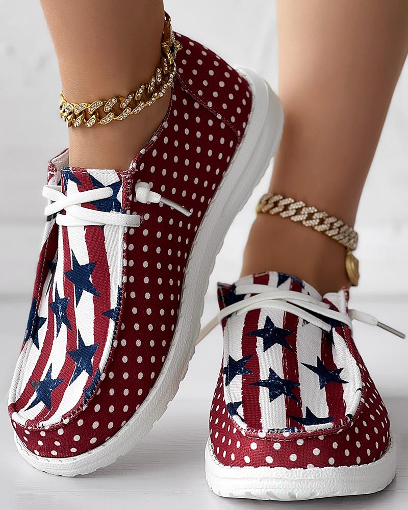Independence Day Polka Dot Flag Print Canvas Loafers