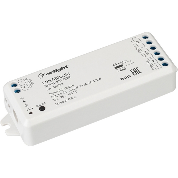  Контроллер SMART-K31-CDW (12-24V, 2x5A, 2.4G) (Arlight, IP20 Пластик, 5 лет) 028292