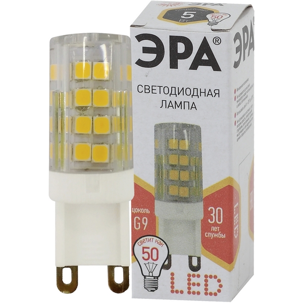 Лампочка светодиодная G9 5W ЭРА LED JCD-5W-CER-827-G9