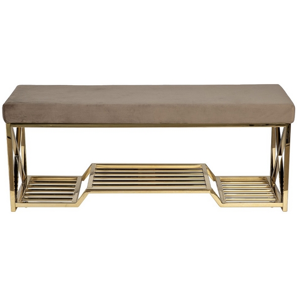 47ED-01000 Банкетка велюр серо-бежевый, золото 120*40*47см Garda Decor