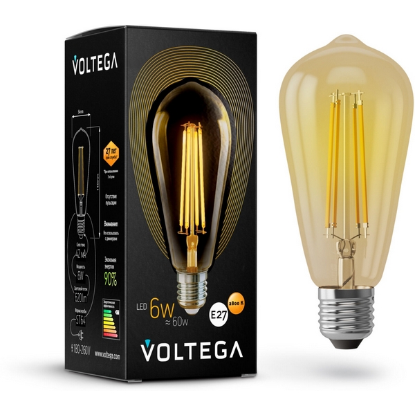 Лампочка светодиодная колба E27 6W 2800K 480lm Voltega LOFT led 5526