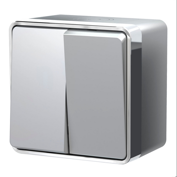 Выключатель двухклавишный влагозащищенный Gallant (серебряный) Werkel W5020206 (a052771)