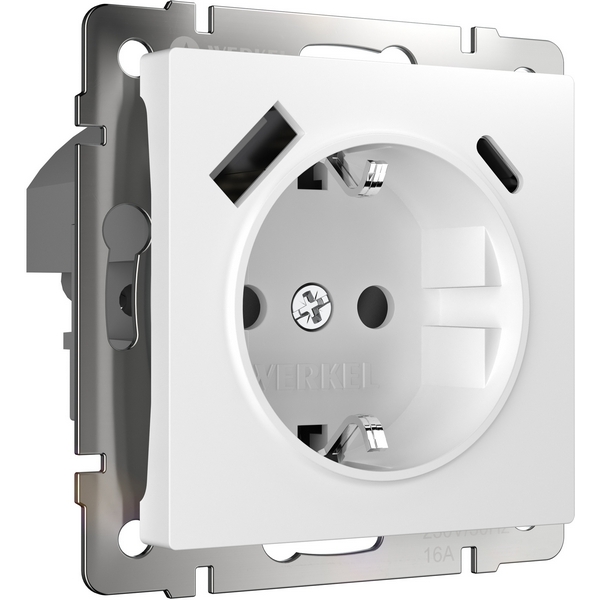 Розетка с заземлением, шторками и USB тип A+C (белый) Werkel W1171701 (a056272)