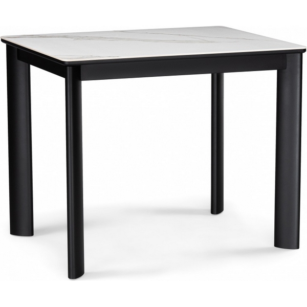 Кухонный стол с боковыми вставками Woodville Кина 90(130)х65х76 alpine white/черный (МДФ) 588064 (прямоугольная столешница, 4 ножки)