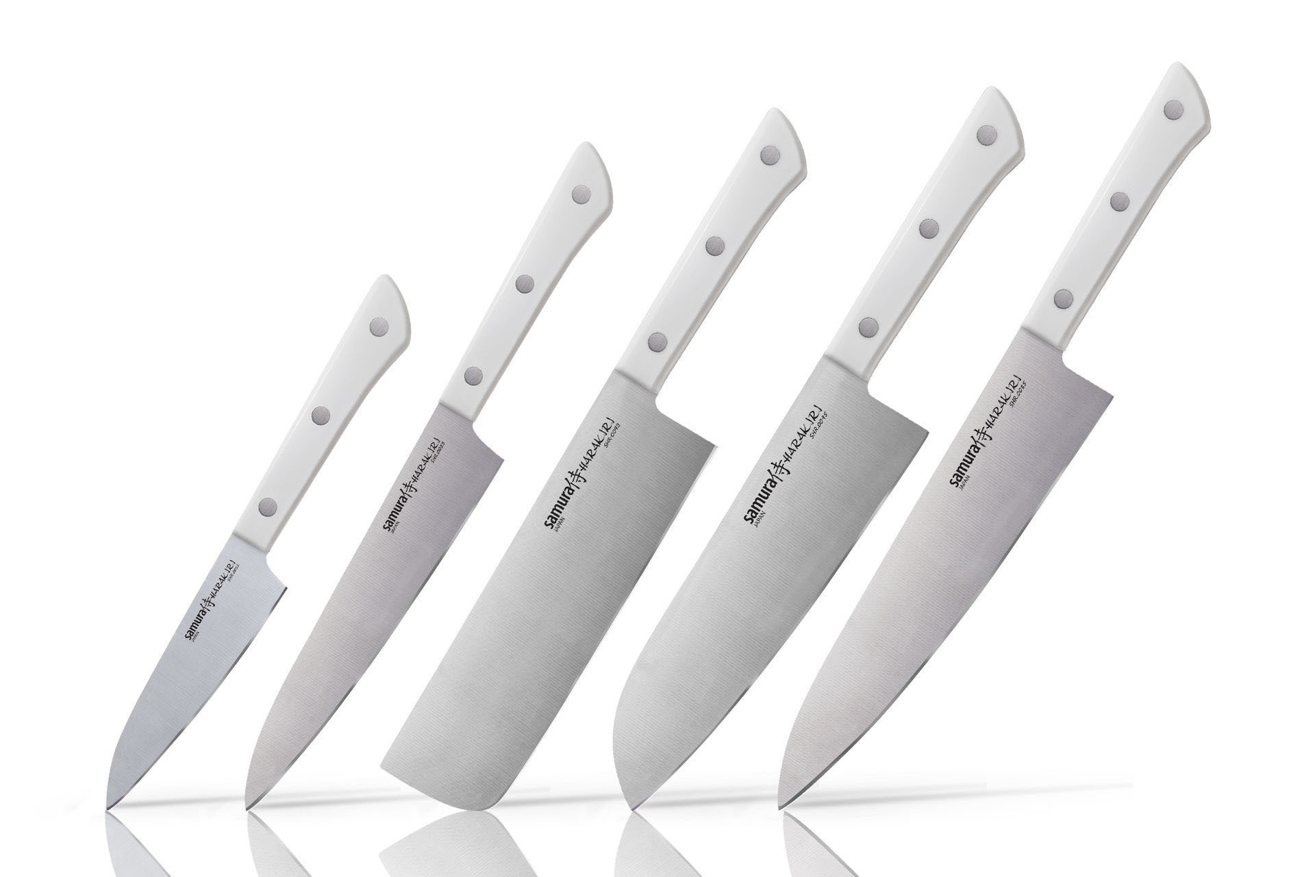 Набор из 5-ти кухонных ножей (овощной, универсальный, накири, шеф, сантону), Samura Harakiri (SHR-0250W) White, сталь AUS-8, рукоять ABS-пластик