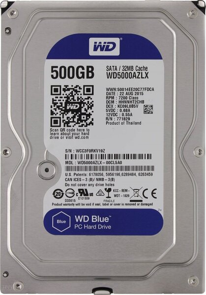 Жесткий диск  Western Digital Blue 3.5 AZLX 500GB 7.2K SATA3